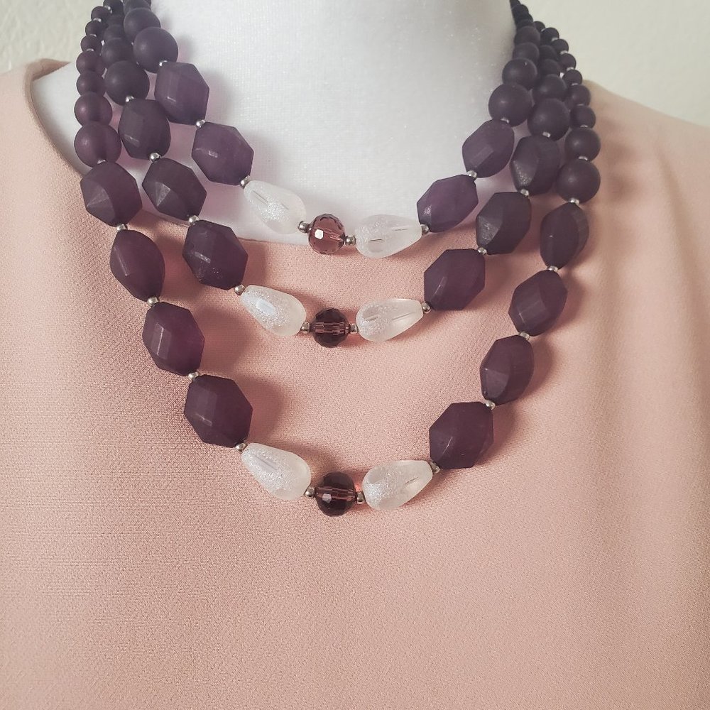 GNW Multi Strand Silver,  Purple frosty Necklace NWT